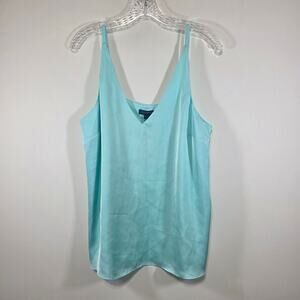 NWT Biltmore V Neck Blue Satin Cami Tank Top Adjustable Spaghetti Straps Size Lg
